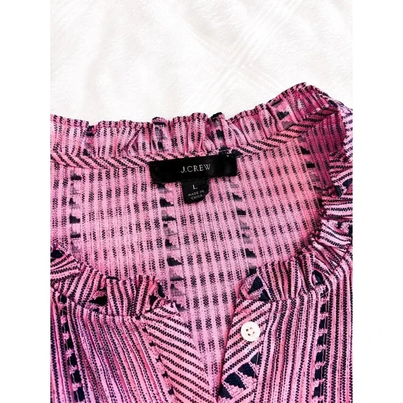 J.‎ Crew Half Button Geometric Pink Blouse Size L - Picture 6 of 10